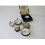 5 various pocket watches & a pedometer. Estimate £10-20.