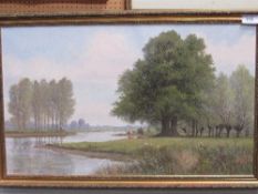 Framed oil on canvas 'The Meander' signed Willem J Alberts, 68cms x 107cms. Estimate £100-150.