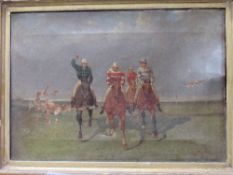 Oilograph on canvas 'The Marquis Wins', in gilt frame, a/f. Estimate £10-20.