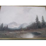 Oil on canvas landscape of lake & mountains signed K Schmidbauer, 73cms x 103cms. Estimate £40-50.