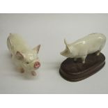 Beswick pig & a Beswick large white sow on wooden plinth