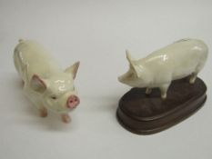 Beswick pig & a Beswick large white sow on wooden plinth