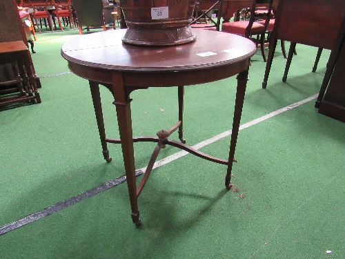 Circular mahogany table on tapered legs to castors, diameter 76cms. Estimate £10-20. - Image 2 of 2