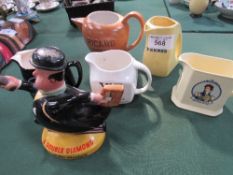 6 advertising jugs including Beswick, Wade etc. Estimate £10-20.