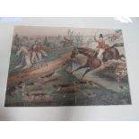 4 framed & glazed prints of Newmarket Races & 1 other hunting print. Estimate £5-10.