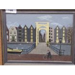 Painting of a Dutch canal scene by D Bakker. Estimate £10-20.