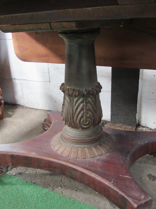 Mahogany drop-side table on turned & carved support to 4 claw feet base, 113cms x 119cms x 57cms. - Image 4 of 4