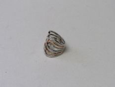 Fiorelli silver & rose gold 6 band ring, size K. Estimate £15-25.