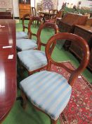 Mahogany balloon back dining chairs, 8 chairs & 2 carvers. Estimate £80-100.