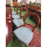 Mahogany balloon back dining chairs, 8 chairs & 2 carvers. Estimate £80-100.