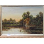 2 ornate framed oil on boards of mill & river scenes. Estimate £20-30.