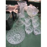 6 Irish crystal wine glasses, 6 glass dishes, 2 cut glass bowls, cut glass vase & glass table