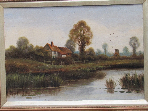 2 ornate framed oil on boards of mill & river scenes. Estimate £20-30. - Image 2 of 2