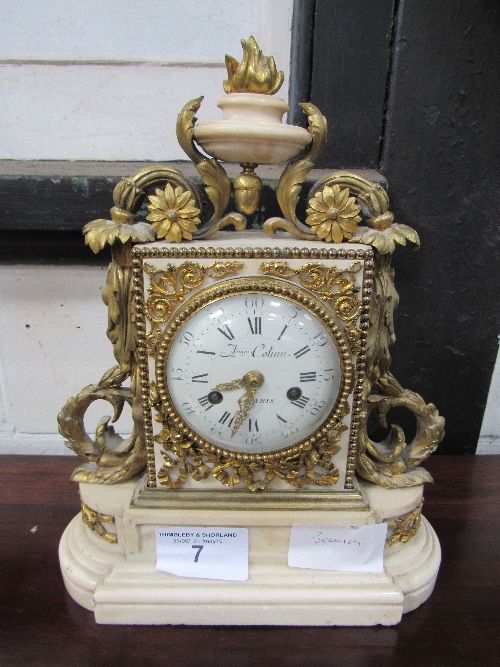 French marble mantle clock with ormolu decoration, dial inscribed Atoine Coliau Paris, a/f. Estimate