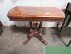 Victorian fold-over card table on 4 turned supports, 90cms x 90cms x 68cms. Estimate £40-60.