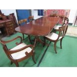 Mahogany extending dining table, 230cms (extended) x 99cms x 77cms with 4 chairs & 2 carvers.