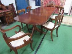 Mahogany extending dining table, 230cms (extended) x 99cms x 77cms with 4 chairs & 2 carvers.