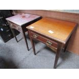 Pair of display tables with frieze drawer, 61cms x 54cms x 74cms. Estimate £20-40.