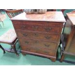 Late 18th century walnut chest of 4 graduated drawers with brushing slide, top a/f, 69cms x 47cms