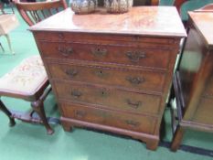 Late 18th century walnut chest of 4 graduated drawers with brushing slide, top a/f, 69cms x 47cms