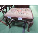 Early 19th century stool with stretcher on pad feet with tapestry drop-in seat. Estimate £10-20.