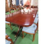 Mahogany extending twin pedestal dining table, 261cms (open) x 112cms x 77cms. Estimate £50-80.