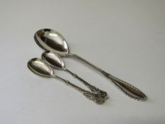 Silver tulip shaped serving spoon, Copenhagen 1912, wt 3.0ozt & 2 silver tulip shaped tablespoons,