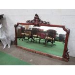 Large mahogany over mantle mirror with carved crest & applied casting to corners, 176cms x 7cms x