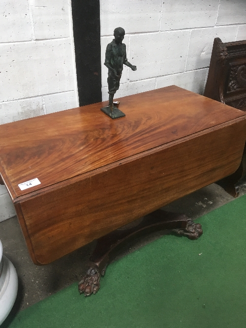 Mahogany drop-side table on turned & carved support to 4 claw feet base, 113cms x 119cms x 57cms. - Image 2 of 4