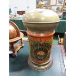 Large 1950's Bird's Eye tobacco jar, height 36cms. Estimate £8-10.
