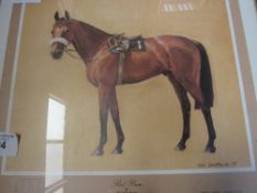 Framed & glazed print of Red Rum, signed Neil Cawthorne '79. Estimate £10-20.