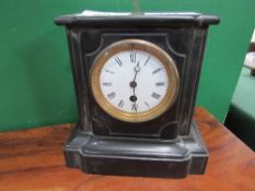 Slate mantle clock. Estimate £20-30.