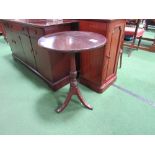 19th century mahogany tilt-top wine table, 50cms diameter & 71cms high. Estimate £20-30.