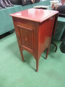 Mahogany pot cupboard with flap back. Estimate £5-10.