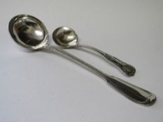 Silver plated ladle by Christofle, marked 71, length 32cms & silver plated ladle, length 20cms.