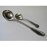 Silver plated ladle by Christofle, marked 71, length 32cms & silver plated ladle, length 20cms.