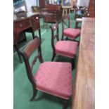 2 pairs of mahogany dining chairs, 2 with cross splats & 2 with scroll splats. Estimate £40-50.