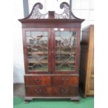 Early 19th century mahogany cabinet with astragal moulding to glass doors with 2 over 1 drawers