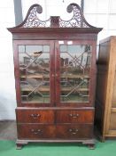 Early 19th century mahogany cabinet with astragal moulding to glass doors with 2 over 1 drawers