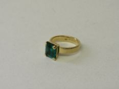 18ct gold ring with square cut emerald, approx 9mm x 8mm, size M, total weight 5.80gms. Estimate £