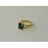 18ct gold ring with square cut emerald, approx 9mm x 8mm, size M, total weight 5.80gms. Estimate £