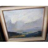 Framed oil on canvas of cloud & mountain scene & framed oil on canvas, Windy Day by Marjorie Remnant