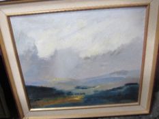 Framed oil on canvas of cloud & mountain scene & framed oil on canvas, Windy Day by Marjorie Remnant