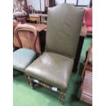 Green leather studded high back chair & 2 Victorian balloon back dining chairs. Estimate £20-30.