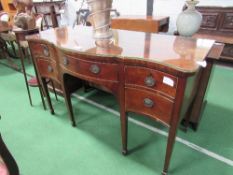 Mahogany shaped front sideboard with 4 drawers including zinc lined cellarette, on tapered legs,
