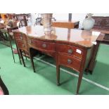 Mahogany shaped front sideboard with 4 drawers including zinc lined cellarette, on tapered legs,