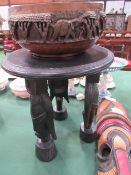 Ethnic African masks & tribal table & bowl. Estimate £20-40.