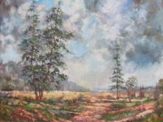 Oil on canvas of forest scene, signed F Meres. Frame size 85cms x 101cms. Estimate £20-40.