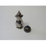 Sterling silver pepper pot, Birmingham 1924, wt 0.84ozt together with enamelled silver small pot.