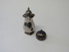 Sterling silver pepper pot, Birmingham 1924, wt 0.84ozt together with enamelled silver small pot.